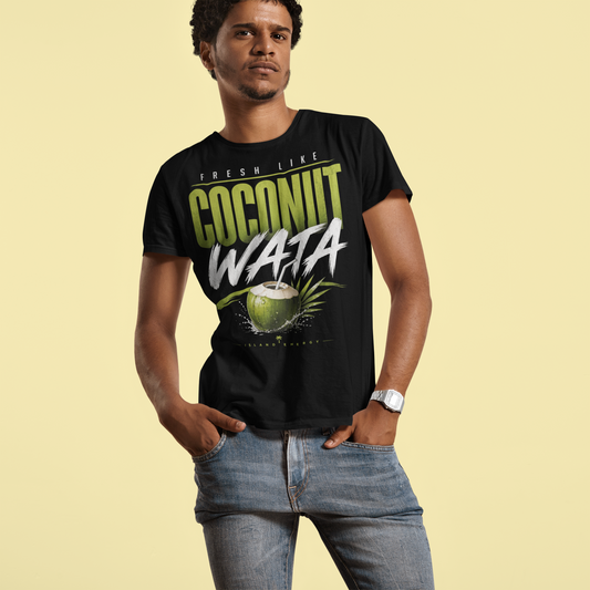 Fresh Like Coconut Wata T-Shirt | Caribbean Coconut Graphic Tee | Island Vibes Shirt | Tropical Summer Unisex Tee