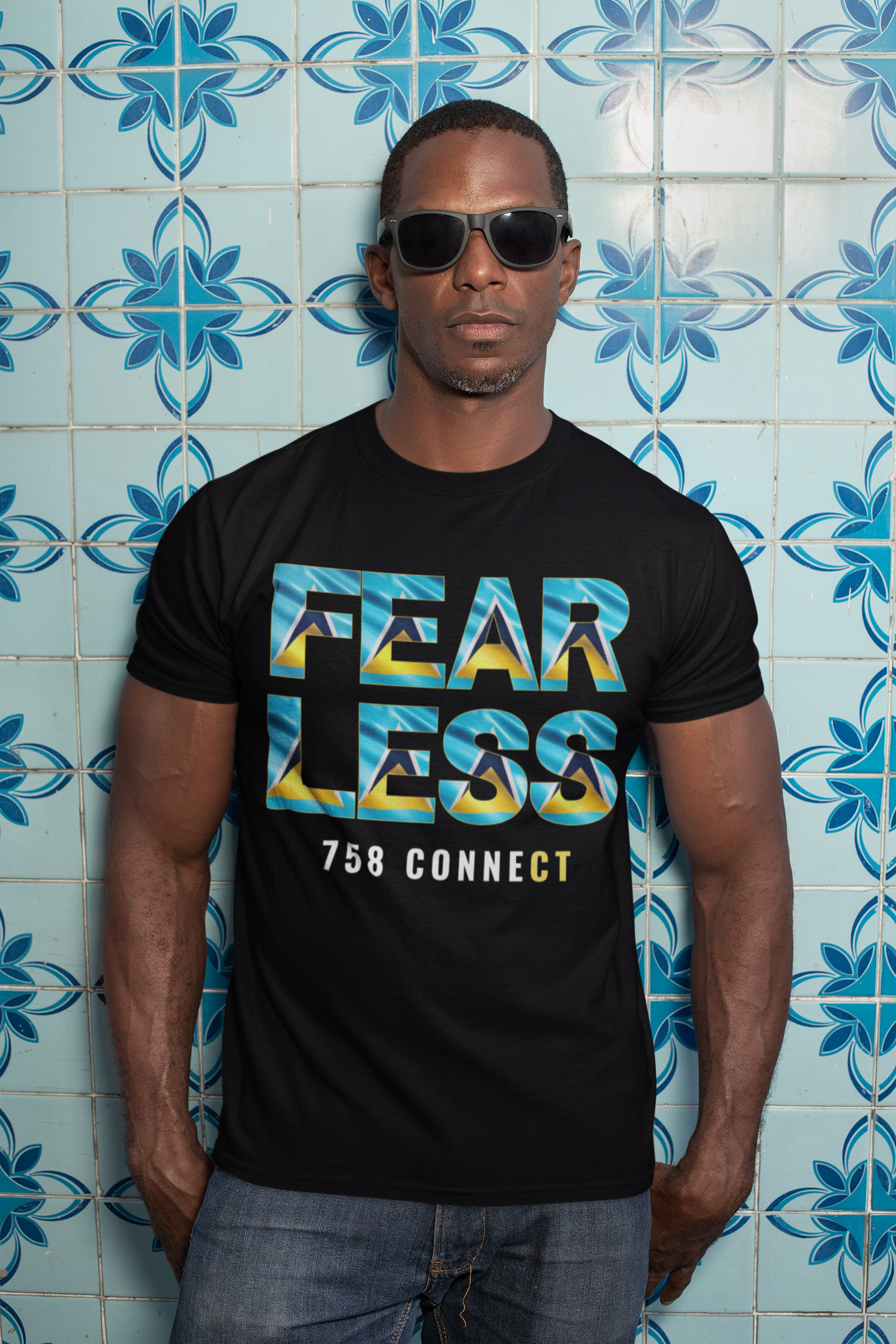 Fearless 758 Connect T-Shirt – Caribbean Pride Streetwear, St Lucia Flag Graphic Tee