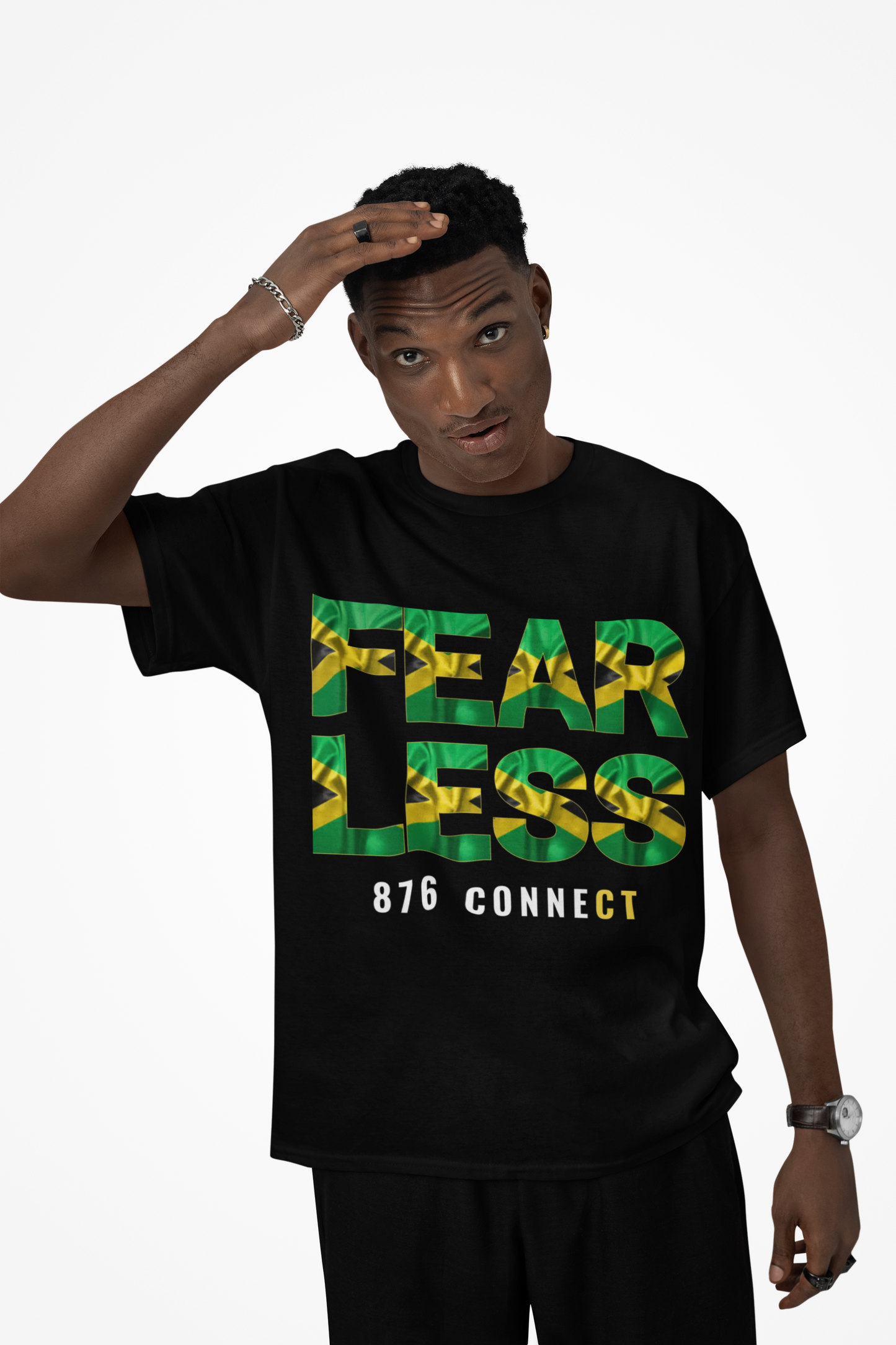 Fearless 876 Connect T-Shirt – Caribbean Pride Streetwear, Jamaica Flag Graphic Tee